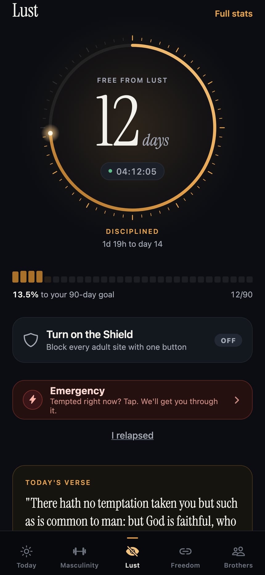 Ascnd live clock showing 12 days free from porn